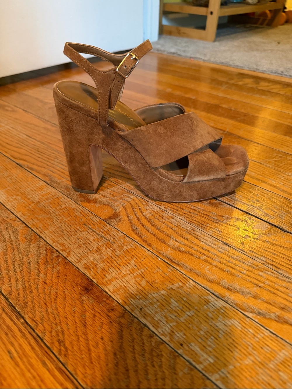 Loeffler Randall Tan Suede Crisscross platform Sandals